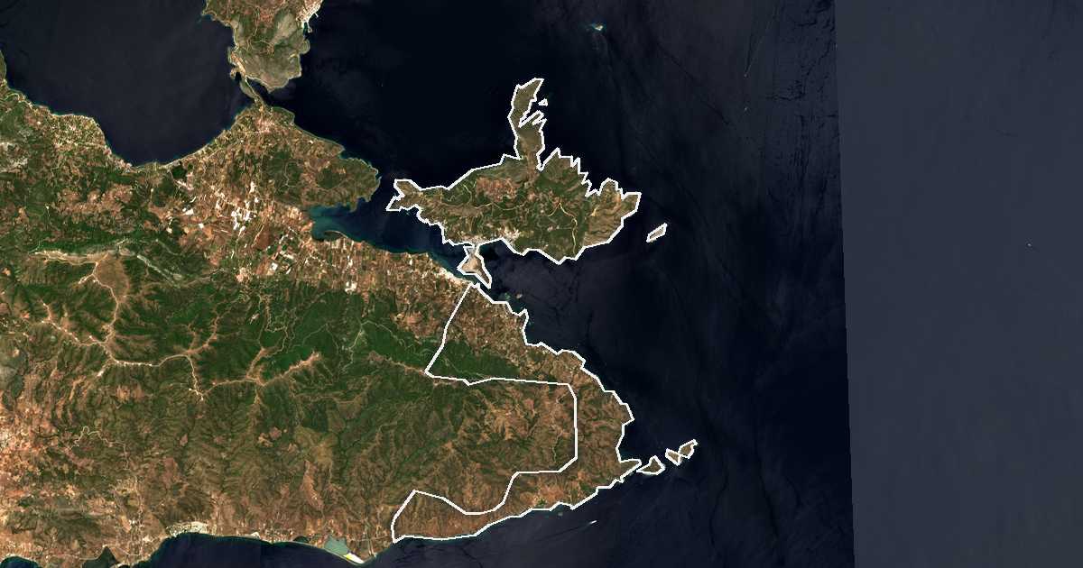 Satelitska snimka s ucrtanom granicom: Poros