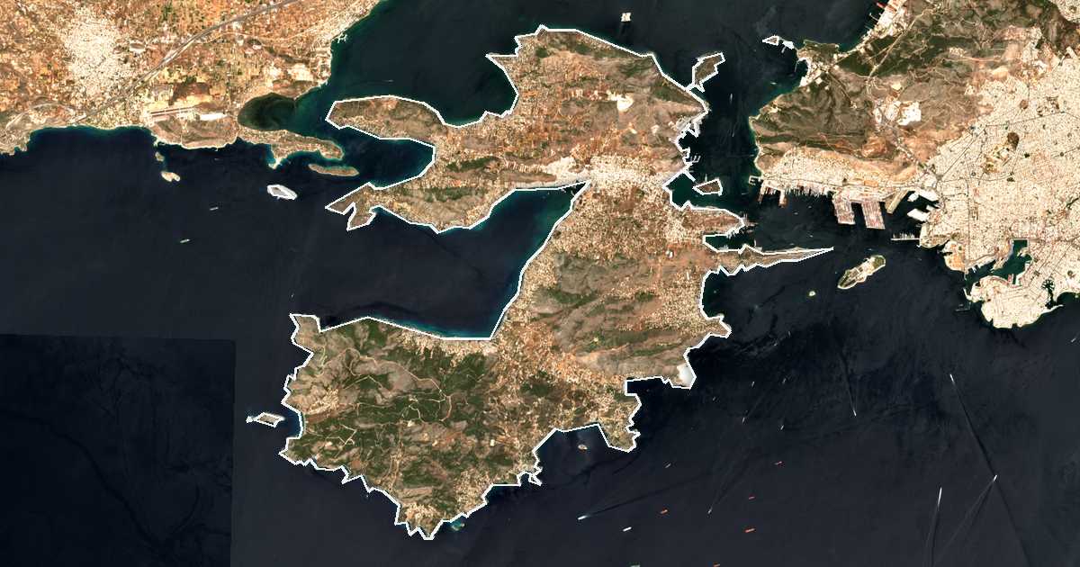 Satelitska snimka s ucrtanom granicom: Dímos Salamínas