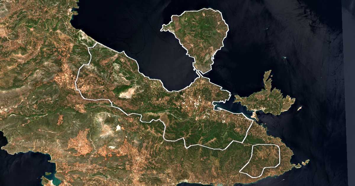 Satelitska snimka s ucrtanom granicom: Dímos Troizinías