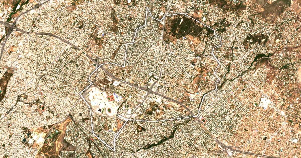 Satelitska snimka s ucrtanom granicom: Dímos Amarousíou