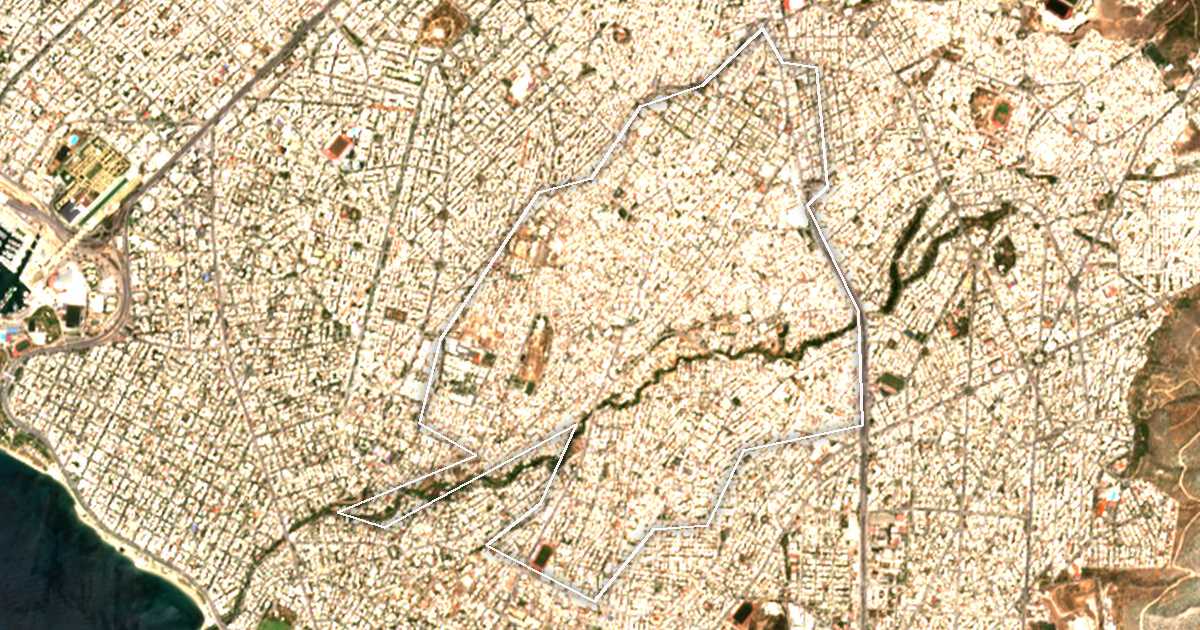 Satelitska snimka s ucrtanom granicom: Dímos Agíou Dimitríou