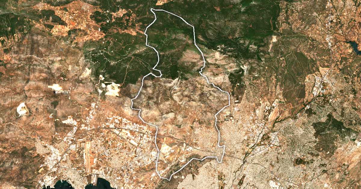 Satelitska snimka s ucrtanom granicom: Dímos Fylís