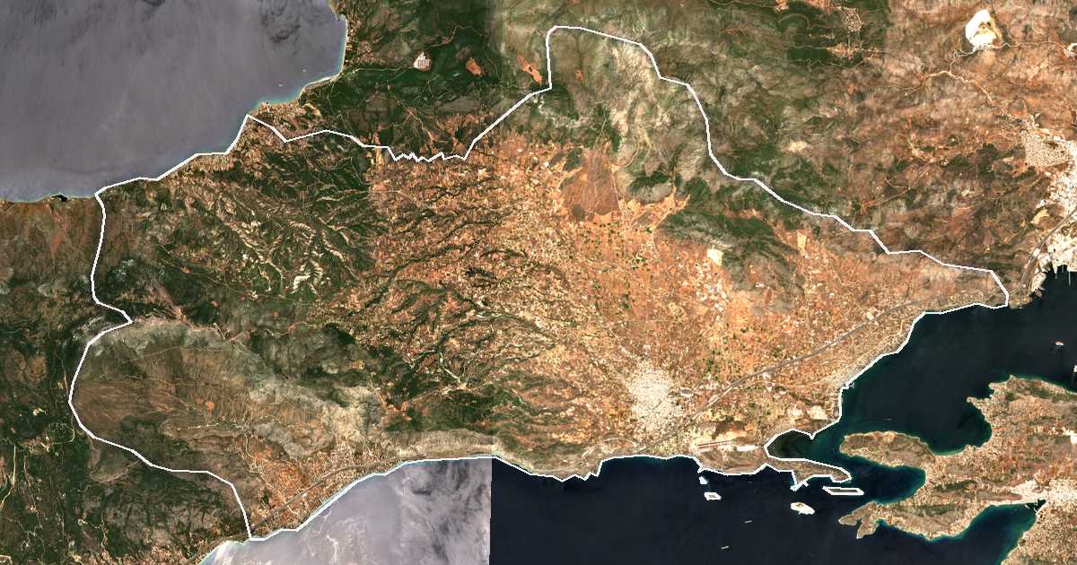 Satelitska snimka s ucrtanom granicom: Dímos Megaréon