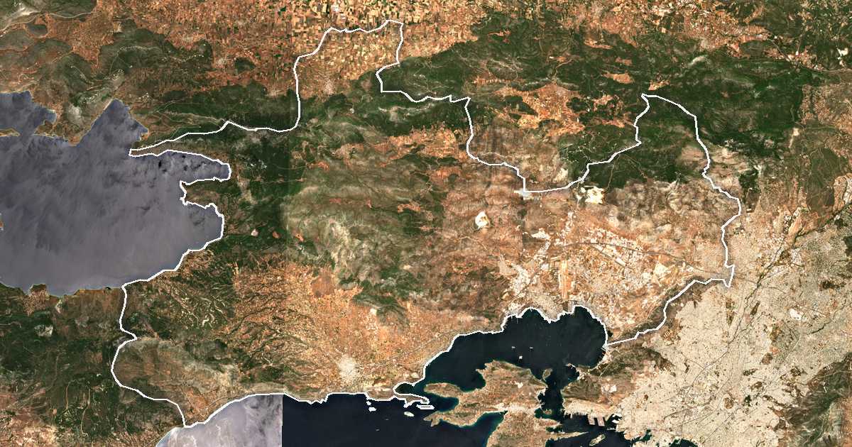 Satelitska snimka s ucrtanom granicom: Prefektura Zapadna Atika