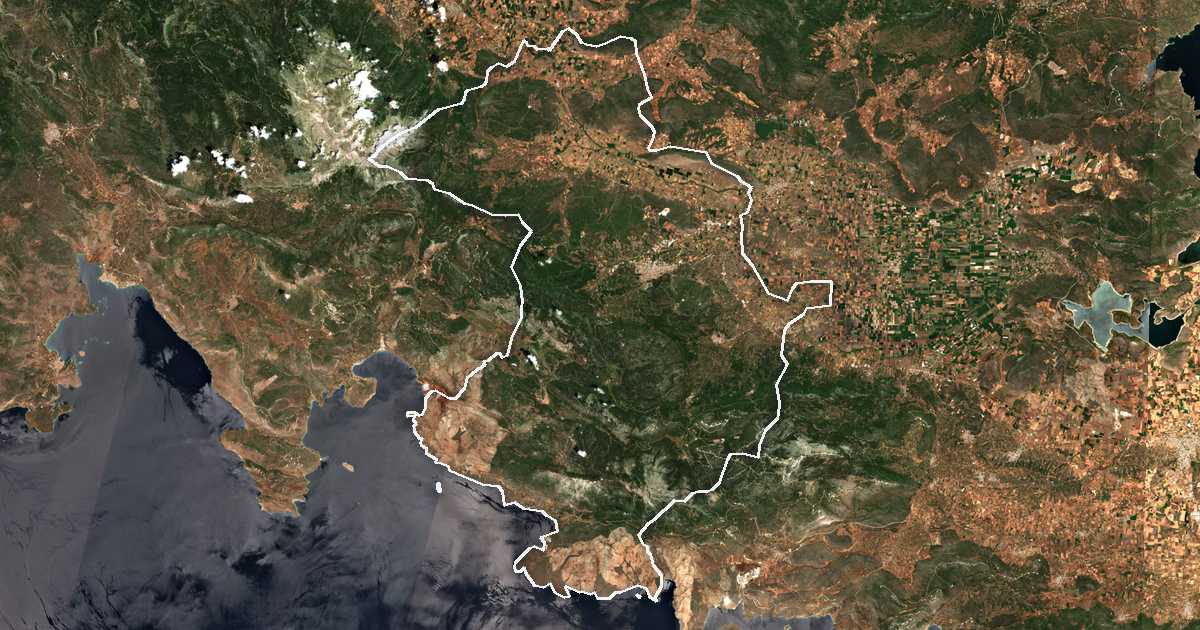 Satelitska snimka s ucrtanom granicom: Dímos Levadéon