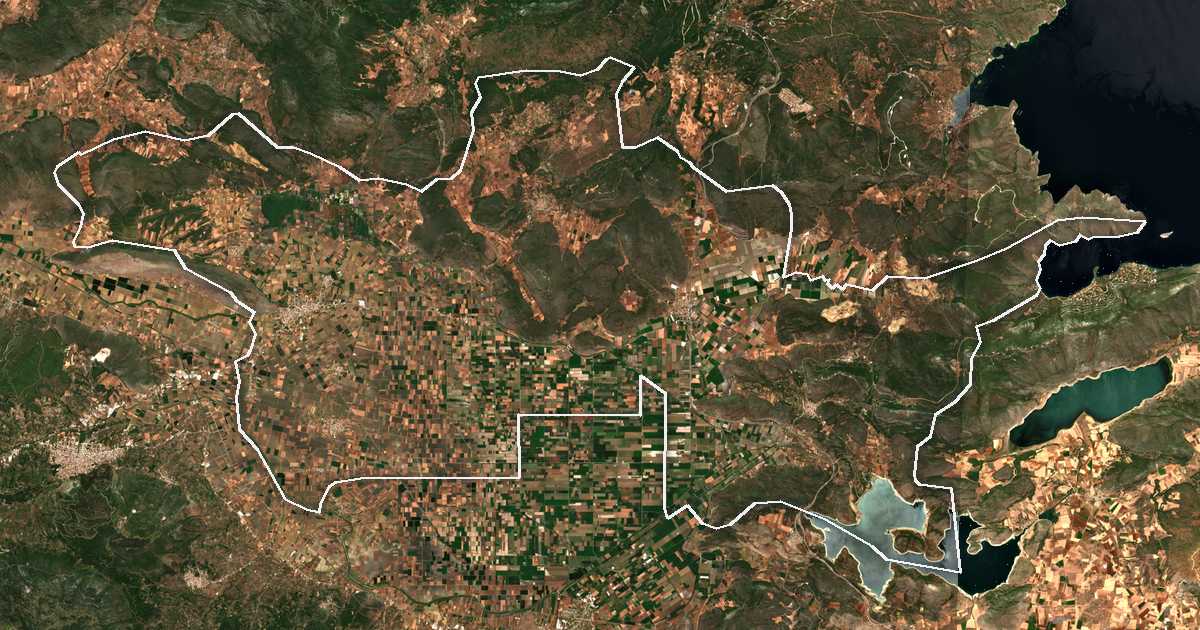 Satelitska snimka s ucrtanom granicom: Dímos Orchomenoú