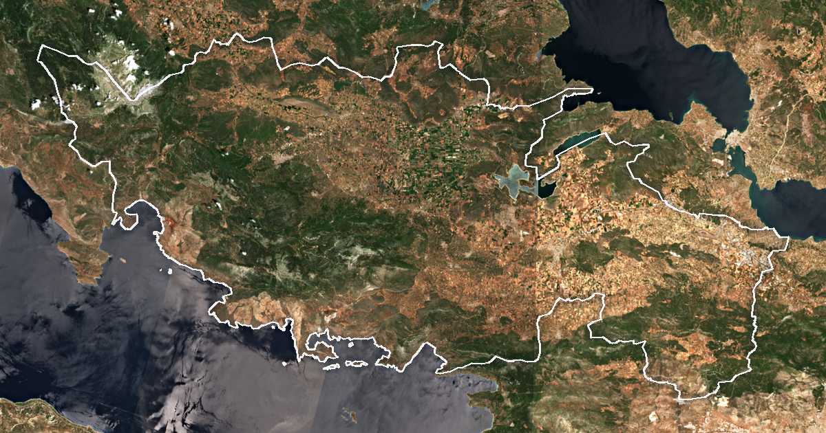 Satelitska snimka s ucrtanom granicom: Prefektura Beotija
