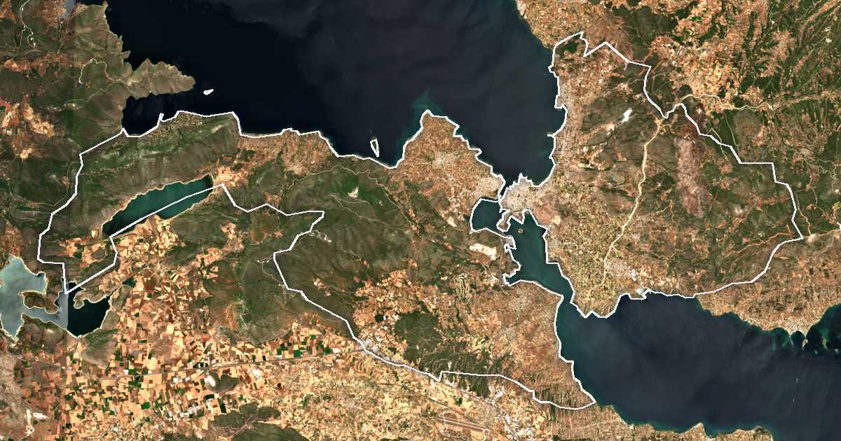 Satelitska snimka s ucrtanom granicom: Dímos Chalkidéon