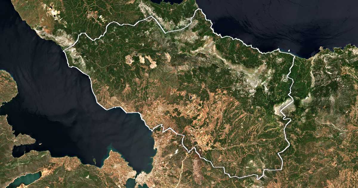 Satelitska snimka s ucrtanom granicom: Dímos Dirfýon - Messapíon