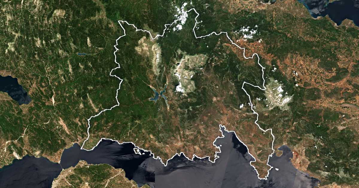 Satelitska snimka s ucrtanom granicom: Prefektura Fokida