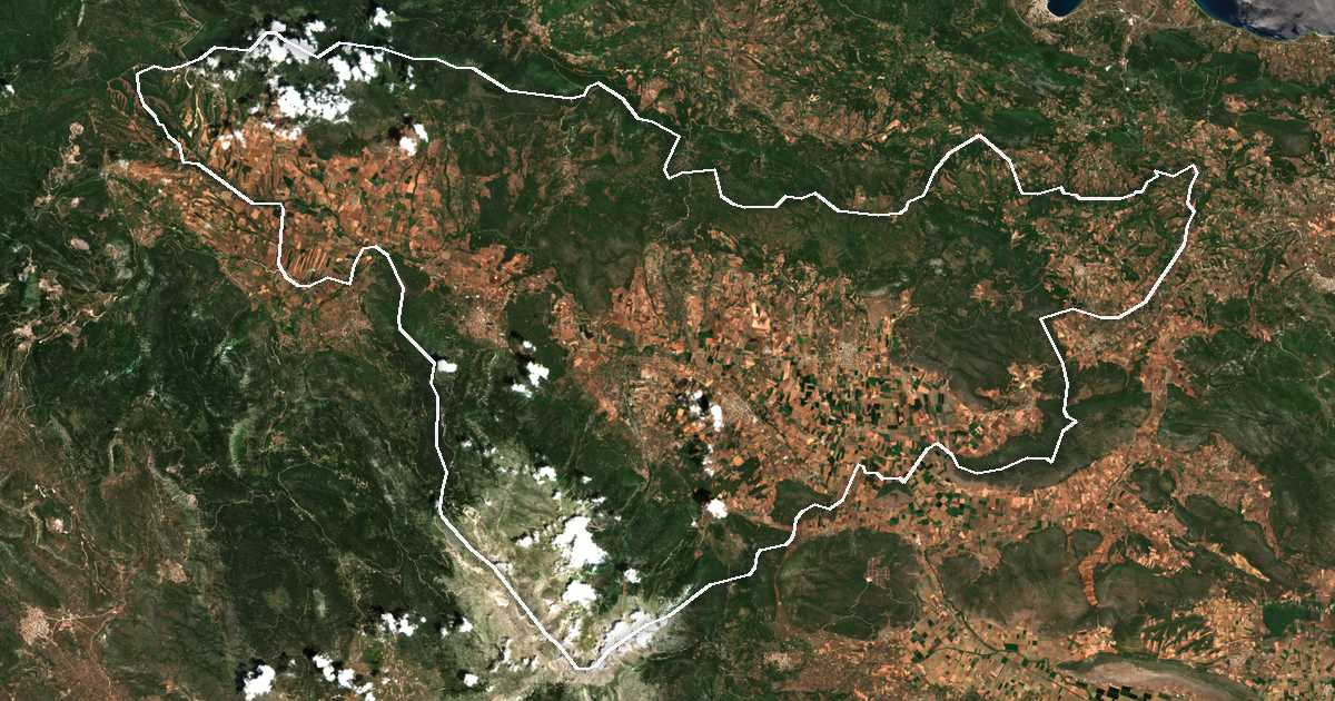 Satelitska snimka s ucrtanom granicom: Dímos Amfíkleias - Eláteias