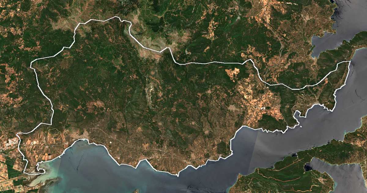 Satelitska snimka s ucrtanom granicom: Dímos Stylídas