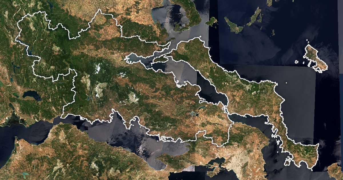 Satelitska snimka s ucrtanom granicom: Periferija Središnja Grčka