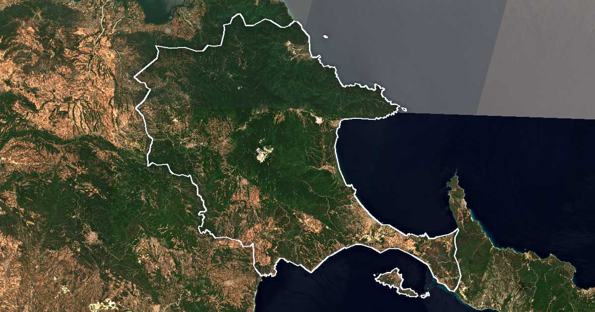 Satelitska snimka s ucrtanom granicom: Dímos Aristotéli