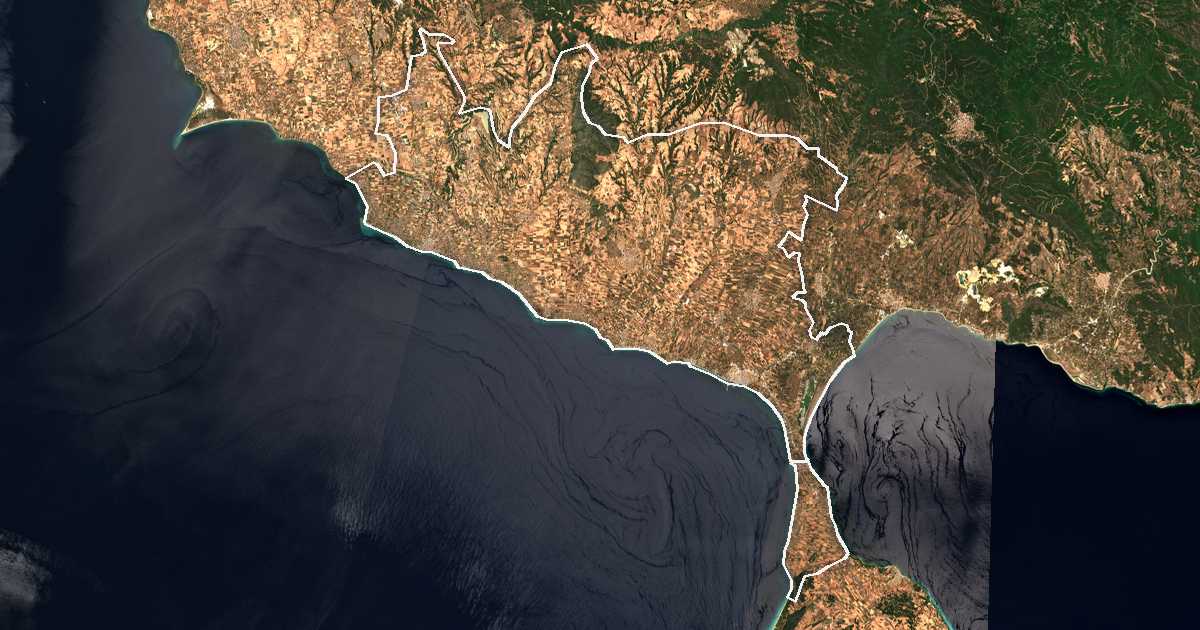 Satelitska snimka s ucrtanom granicom: Dímos Néas Propontídas
