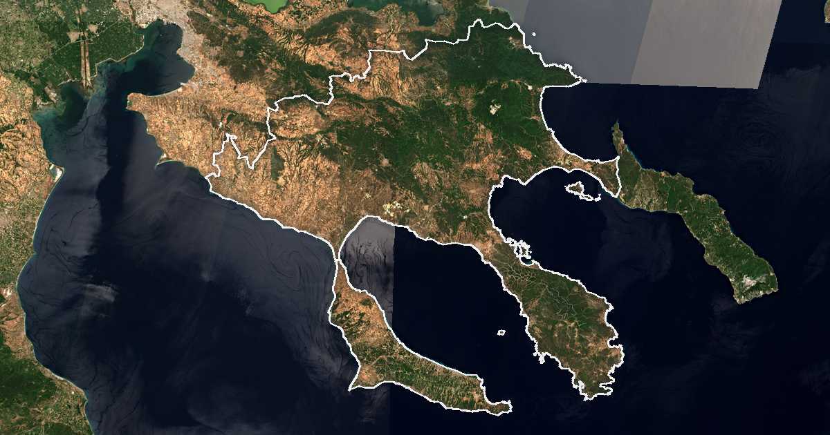 Satelitska snimka s ucrtanom granicom: Perifereiakí Enótita Chalkidikís