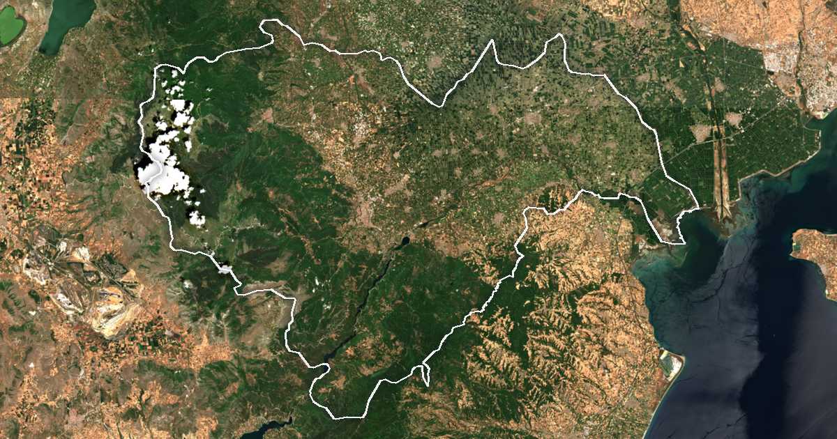 Satelitska snimka s ucrtanom granicom: Prefektura Emacija