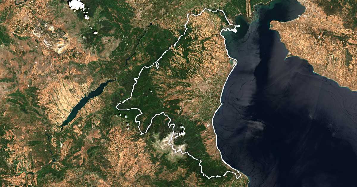 Satelitska snimka s ucrtanom granicom: Prefektura Pieria