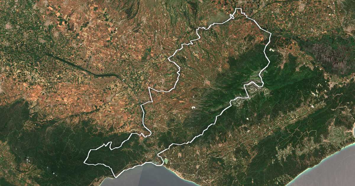 Satelitska snimka s ucrtanom granicom: Dímos Amfípolis