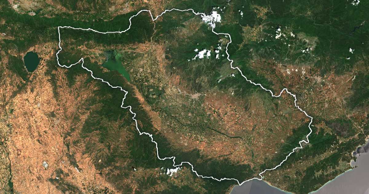 Satelitska snimka s ucrtanom granicom: Perifereiakí Enótita Serrón