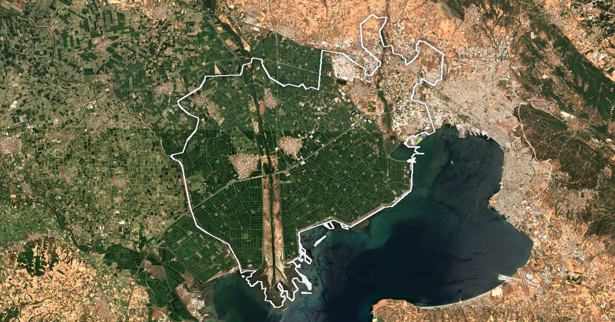Satelitska snimka s ucrtanom granicom: Dímos Délta