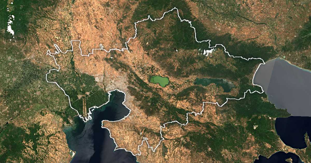Satelitska snimka s ucrtanom granicom: Prefektura Solun
