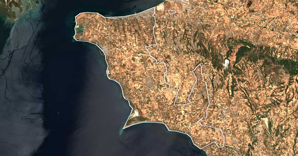 Satelitska snimka s ucrtanom granicom: Dímos Thermaïkoú