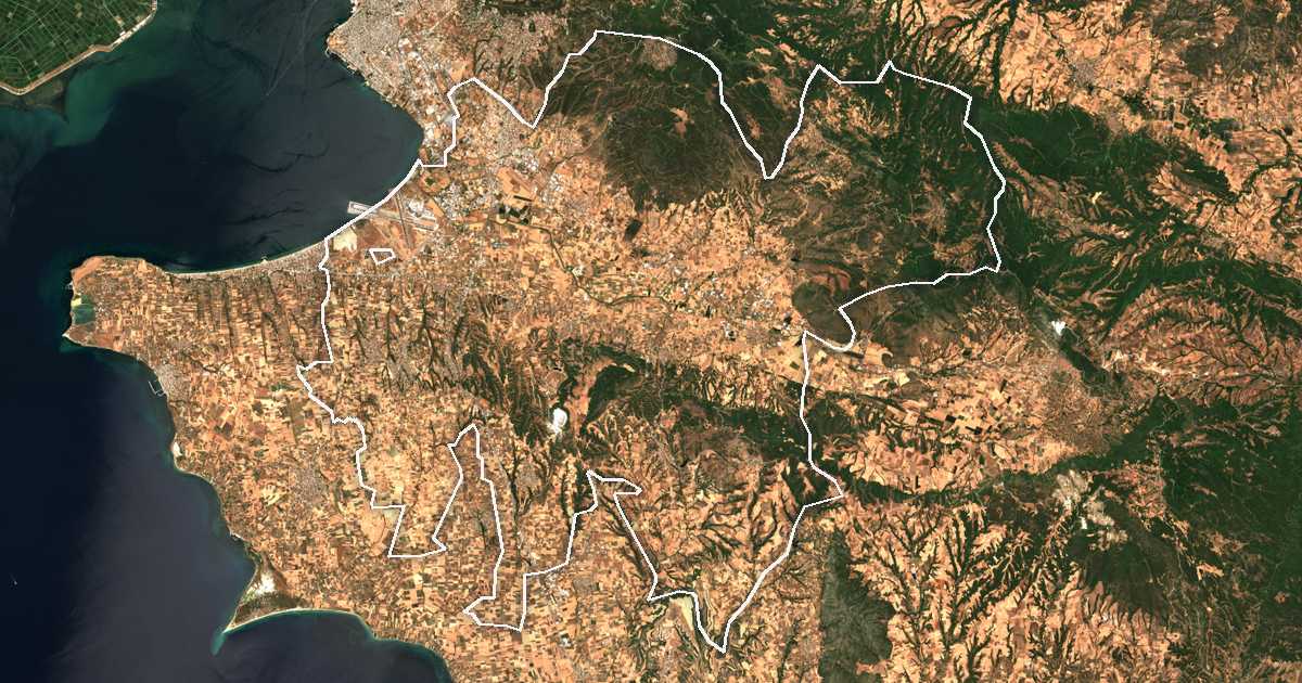 Satelitska snimka s ucrtanom granicom: Dímos Thérmis