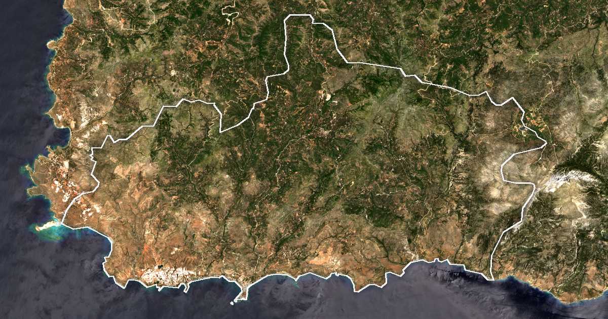 Satelitska snimka s ucrtanom granicom: Dímos Kantánou - Sélinou
