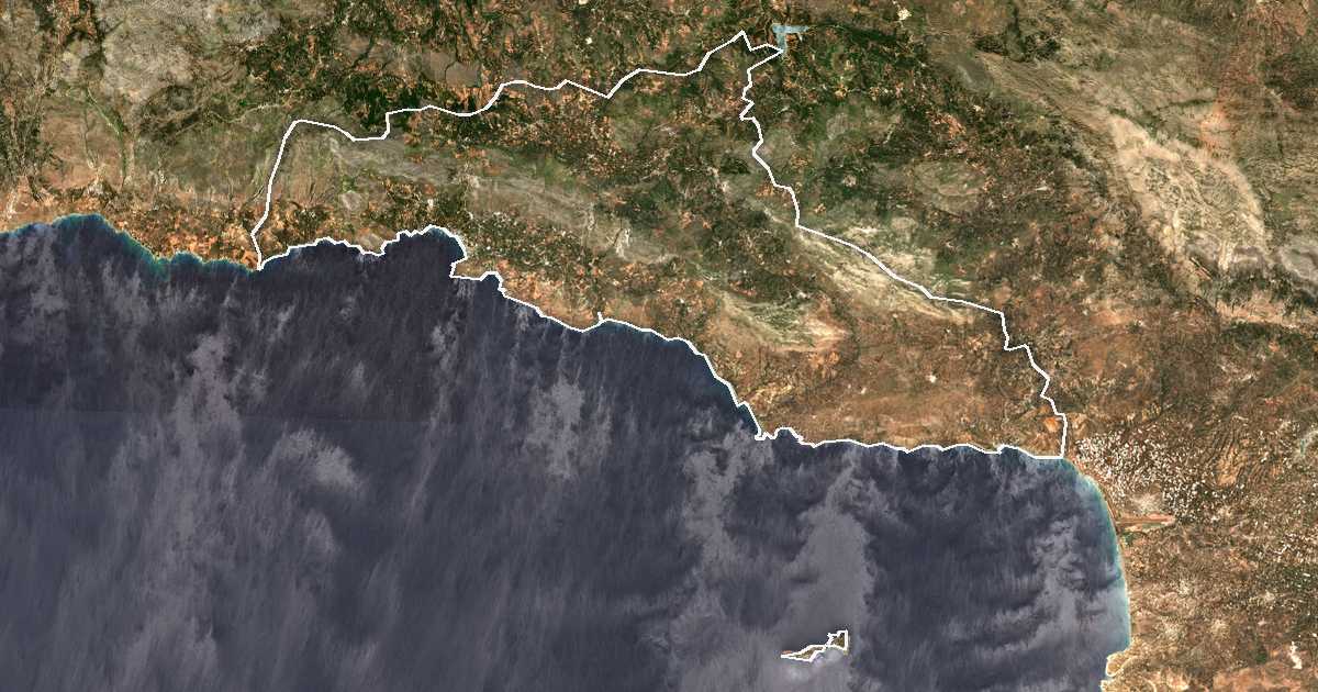 Satelitska snimka s ucrtanom granicom: Dímos Agíou Vasileíou