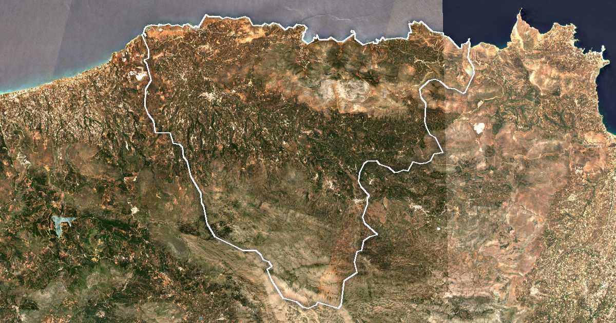 Satelitska snimka s ucrtanom granicom: Dímos Mylopotámou