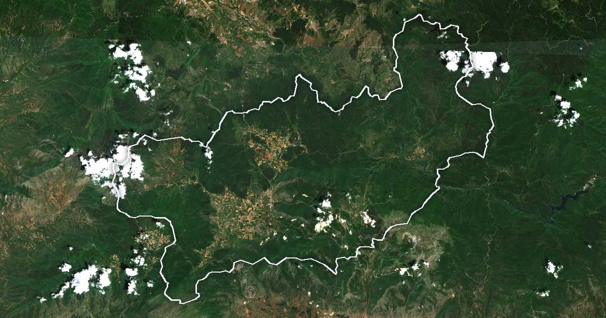 Satelitska snimka s ucrtanom granicom: Dímos Káto Nevrokopíou