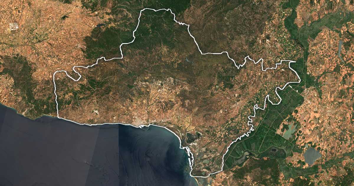 Satelitska snimka s ucrtanom granicom: Dímos Alexandroúpolis