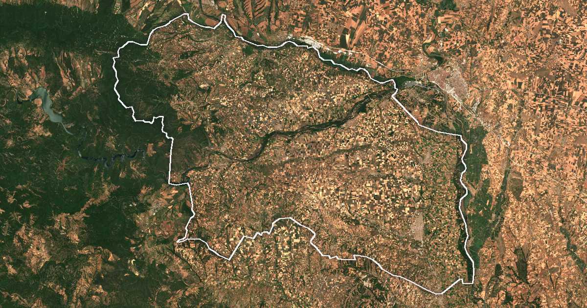 Satelitska snimka s ucrtanom granicom: Dímos Orestiádas