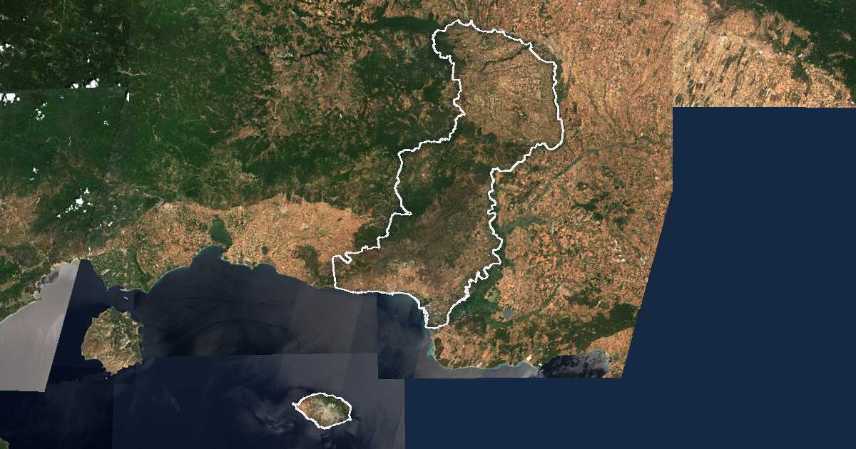Satelitska snimka s ucrtanom granicom: Perifereiakí Enótita Évrou