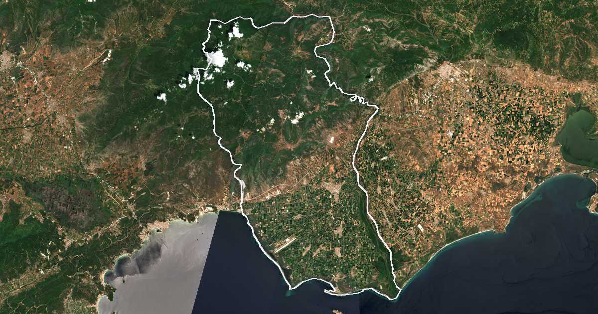 Satelitska snimka s ucrtanom granicom: Dímos Néstou