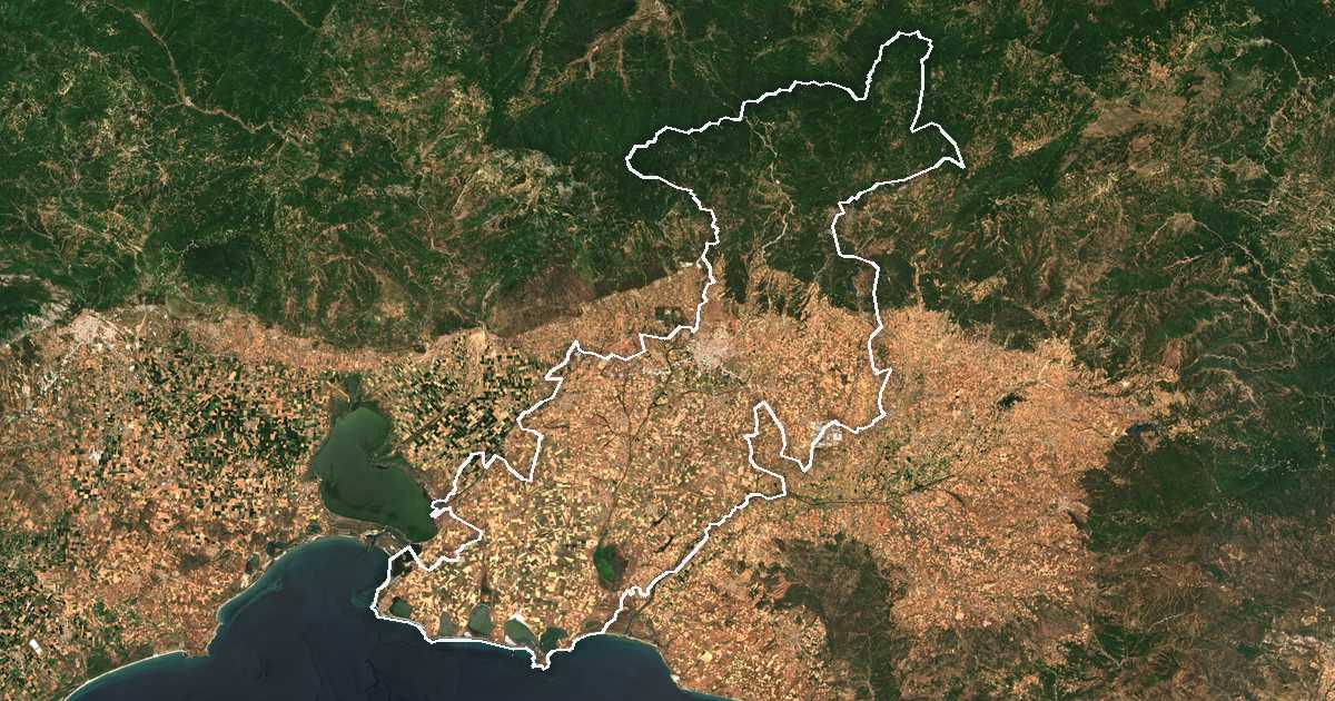Satelitska snimka s ucrtanom granicom: Dímos Komotinís