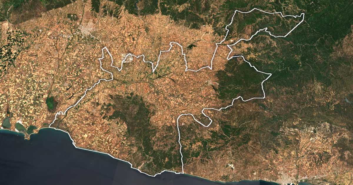 Satelitska snimka s ucrtanom granicom: Dímos Maroneías - Sapón
