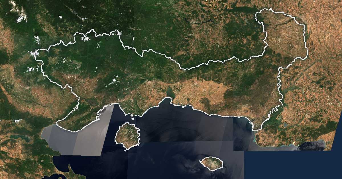 Satelitska snimka s ucrtanom granicom: Periferija Istočna Makedonija i Trakija
