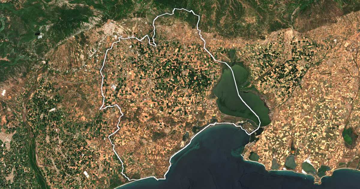 Satelitska snimka s ucrtanom granicom: Dímos Avdíron