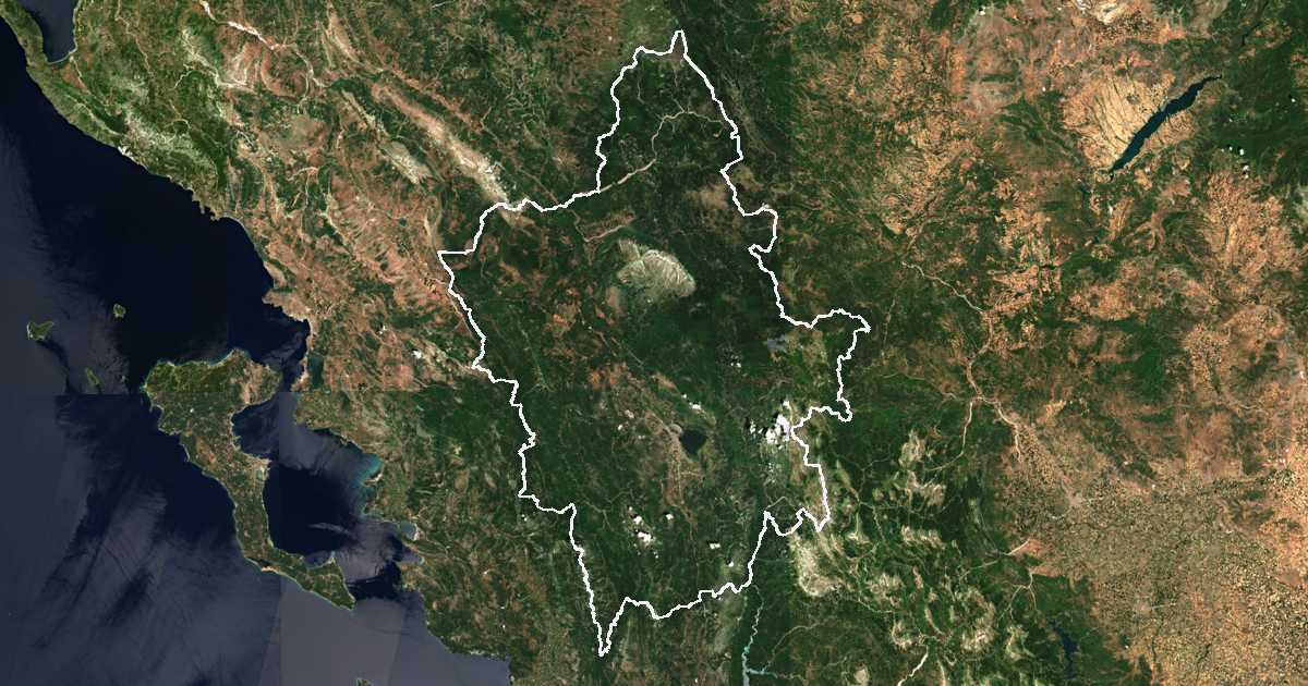 Satelitska snimka s ucrtanom granicom: Prefektura Janjina
