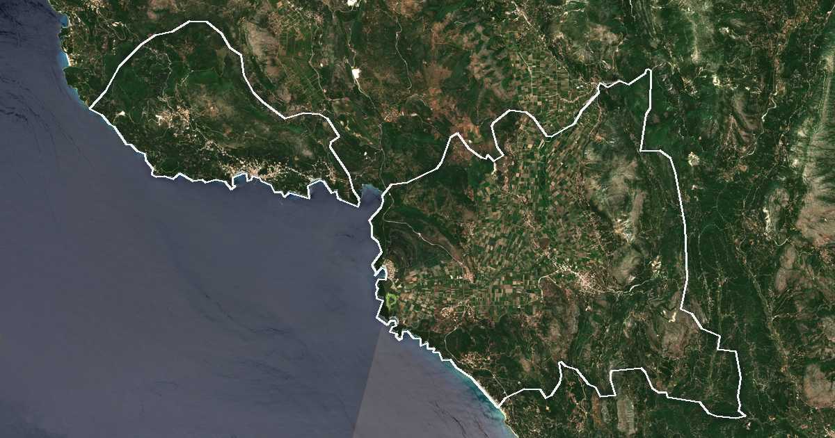 Satelitska snimka s ucrtanom granicom: Dímos Párgas