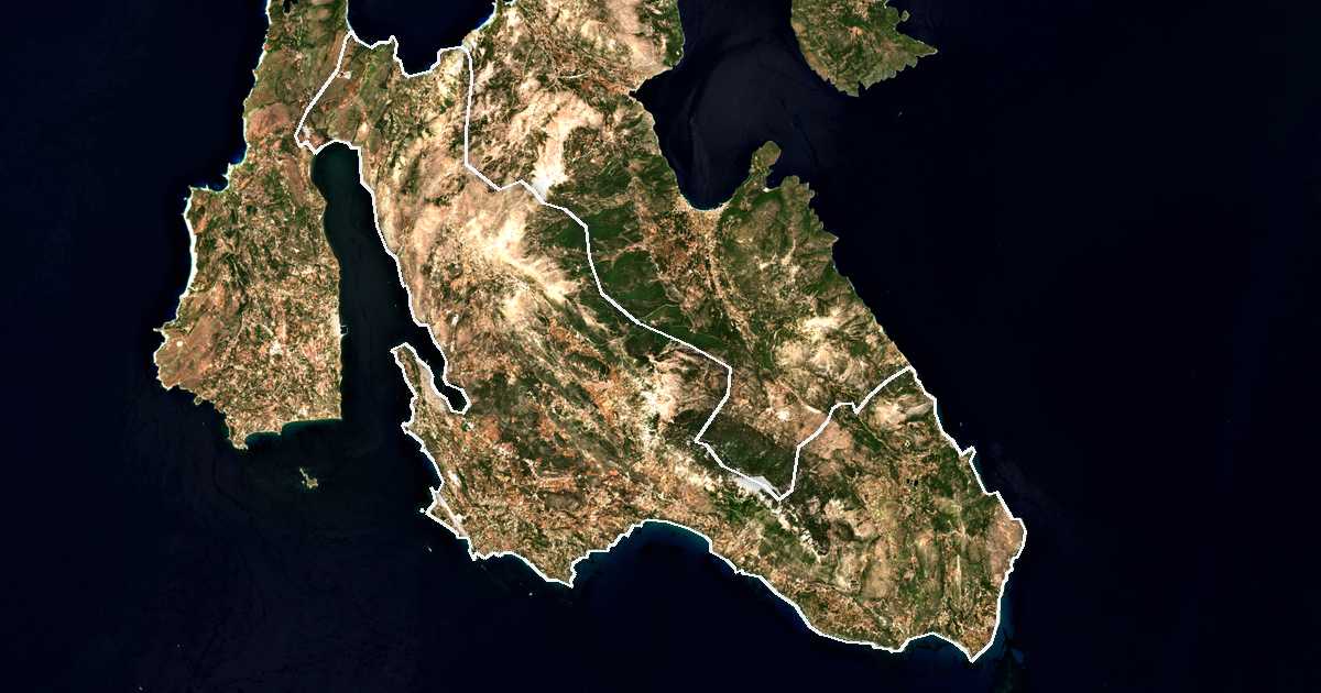 Satelitska snimka s ucrtanom granicom: Dímos Argostolíou