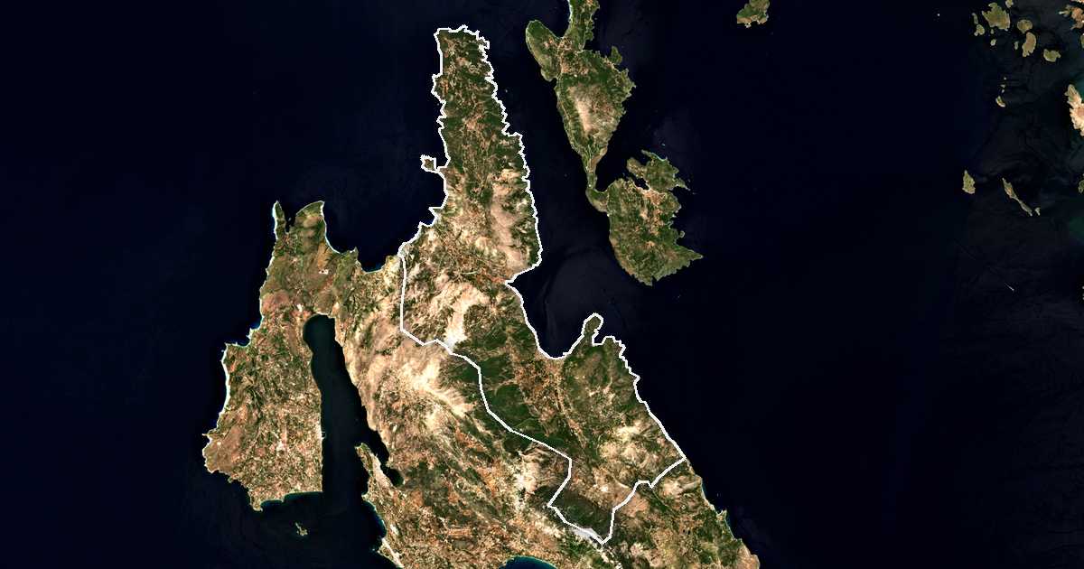 Satelitska snimka s ucrtanom granicom: Dímos Sámis