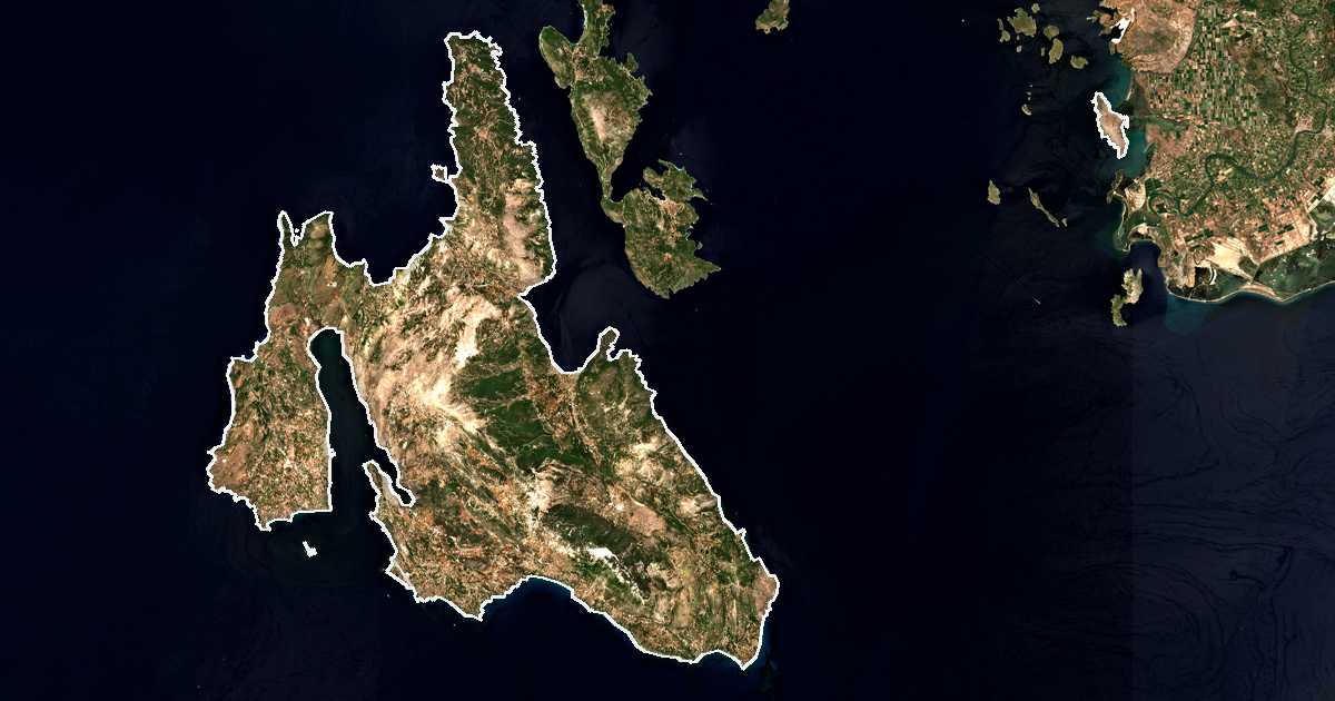 Satelitska snimka s ucrtanom granicom: Kefalonija