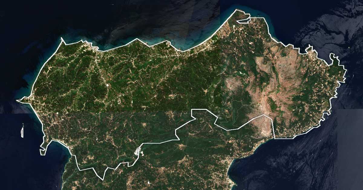 Satelitska snimka s ucrtanom granicom: Dímos Vóreias Kérkyras