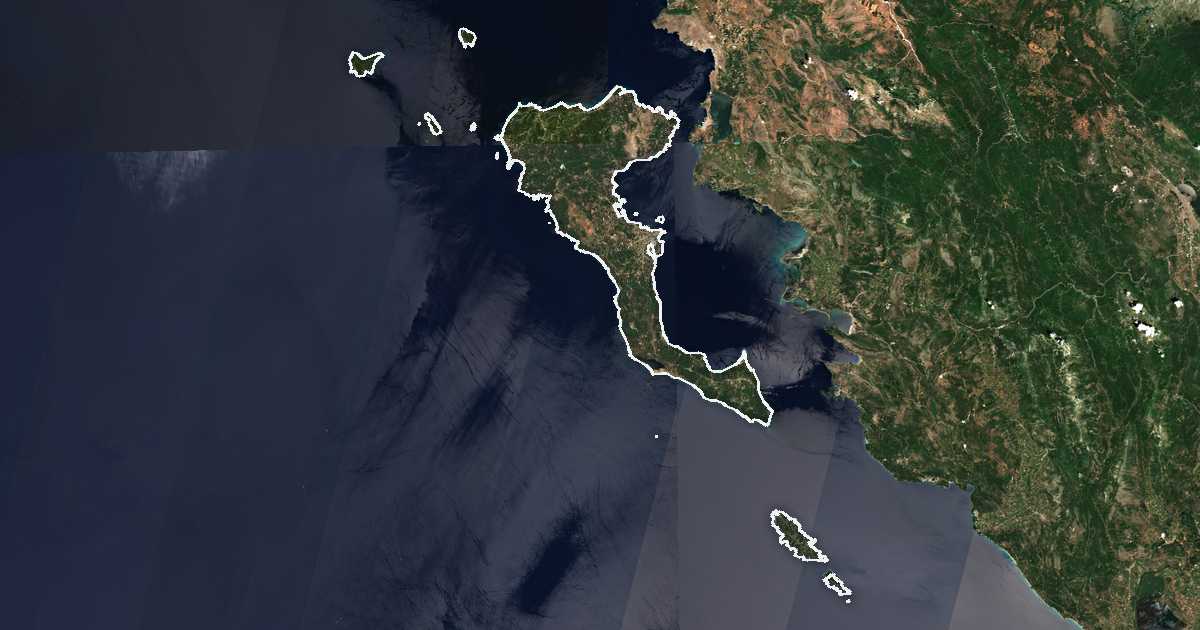 Satelitska snimka s ucrtanom granicom: Prefektura Krf