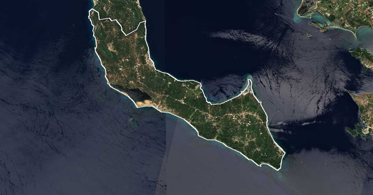 Satelitska snimka s ucrtanom granicom: Dímos Nótias Kérkyras