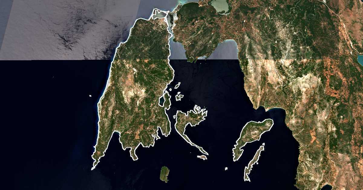 Satelitska snimka s ucrtanom granicom: Prefektura Lefkada