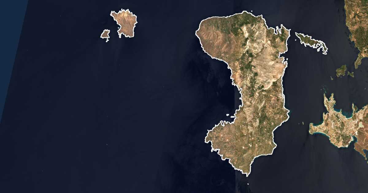 Satelitska snimka s ucrtanom granicom: Perifereiakí Enótita Chíou